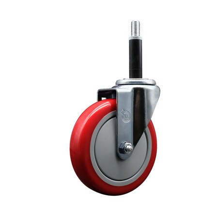 Service Caster 5'' SS Red Poly Wheel Swivel 3/4'' Expanding Stem Caster SCC-SSEX20S514-PPUB-RED-34